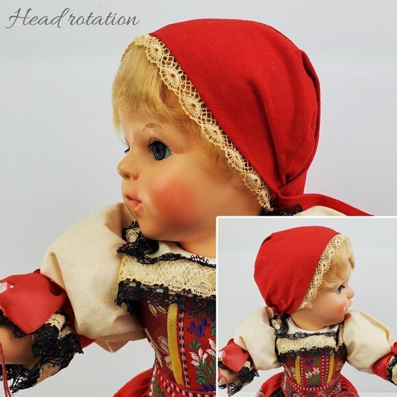 Czech Doll Lidova Tvorba VTG 60s UH Brod Traditional Outfit Moving Arms Legs 13" - Picture 7 of 14